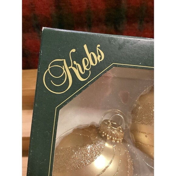 Krebs Christmas Glass Bulb Ornaments 4 Harvest Gold Balls Glitter Swirls Boxed - Picture 3 of 10